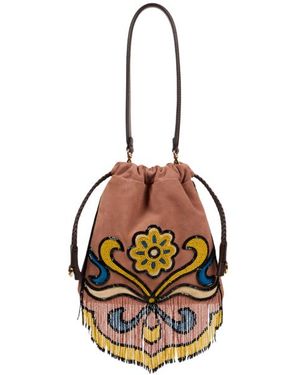 Etro Small Suede Kalispera Bag With Beads And Fringes - Multicolour