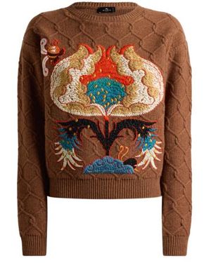 Etro Wool Sweater With Floral Embroidery - Brown