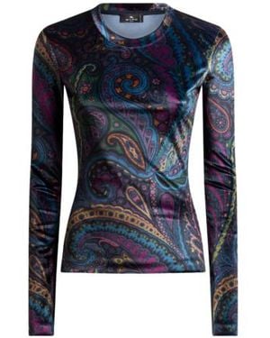 Etro Chenille Top With Paisley Print - Blue