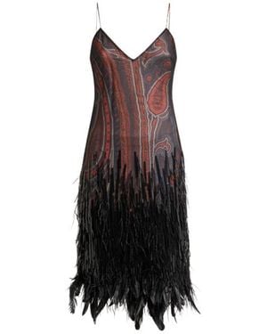 Etro Abito Al Ginocchio Con Paillettes, Piume Di Struzzo E Motivo Paisley, Donna, Taglia - Nero