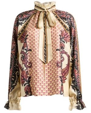 Etro Silk Twill Blouse With Silk Scarf And Floral Geometric Motif - White