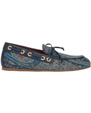 Etro Denim Boat Loafers With Leafy Paisley Motif - Blue