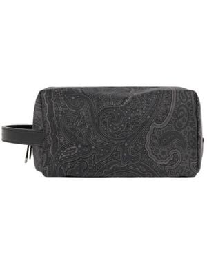 Etro Small Nylon Pouch With Handle And Arnica Motif - Gray
