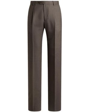 Etro Wool-Blend Flannel Pants With Crease Detail - Gray
