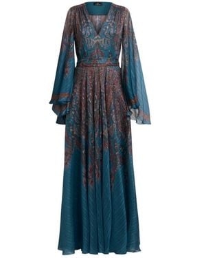 Etro Floral Paisley Long Silk Dress - Blue