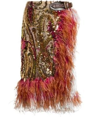 Etro Jupe Longueur Genou À Paillettes Avec Plumes D'Autruche, Femme, Taille - Blanc