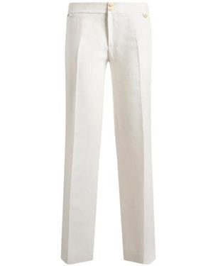 Etro Flared Linen Pants With Pegaso Buttons - White