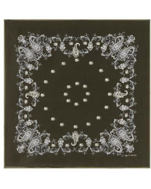 Etro Silk Scarf With Placed Floral Paisley Print - Green