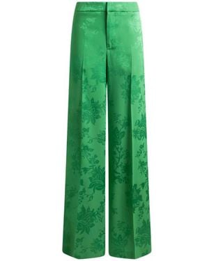 Etro Wide-Leg Jacquard Trousers With Floral Motif - Green