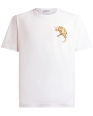 Etro Cotton T-Shirt With Leopard Print And Embroidery - White
