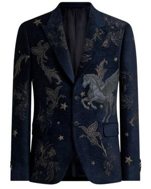 Etro Chenille Jacquard Single-Breasted Jacket With Pegaso Motif - Blue