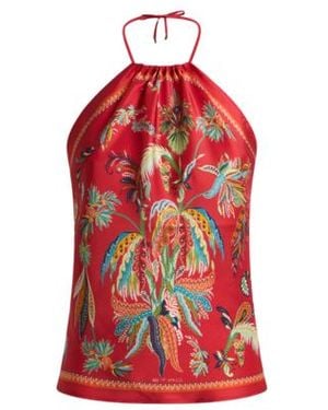 Etro Silk Top With Halterneck And Paisley Foliage Motif - Red