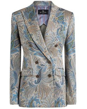 Etro Double-Breasted Paisley Jacquard Jacket - Blue