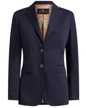 Etro Stretch Cotton Jacket With Pegaso Buttons - Blue