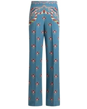Etro Silk Trousers With Placed Print - Blue