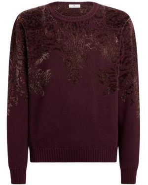 Etro Wool-Blend Jacquard Jumper With Chenille Motif - Purple