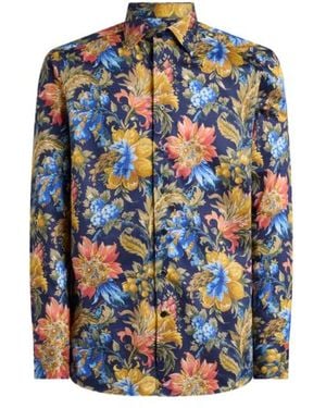 Etro Cotton Satin Shirt With Floral Motif - Blue
