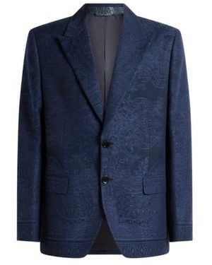 Etro Cotton-Blend Jacquard Jacket With Placed Floral Paisley Motif - Blue