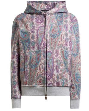 Etro Cotton Hooded Sweatshirt With Paisley Foliage Motif - Purple