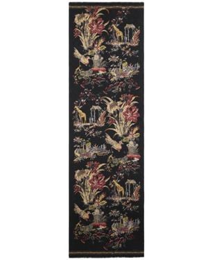 Etro Brushed Wool Scarf With Two Prints - Black