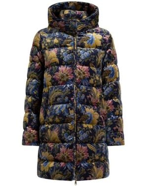 Etro Cotton Velvet Down Jacket With Hood And Floral Overprint - Black