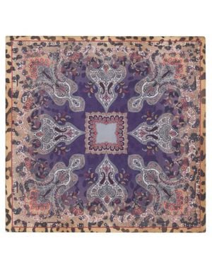 Etro Silk Pocket Square With Animal And Paisley Motif - Purple