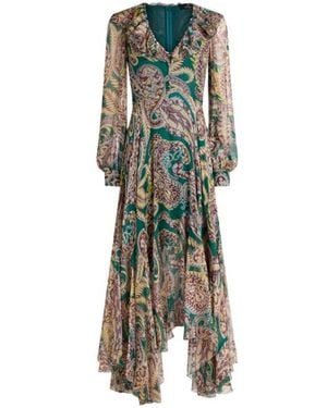Etro Long Silk Crepon Dress With Paisley Motif - Green