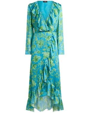 Etro Peau D'Ange Silk Long Wrap Dress With Floral Motif - Green