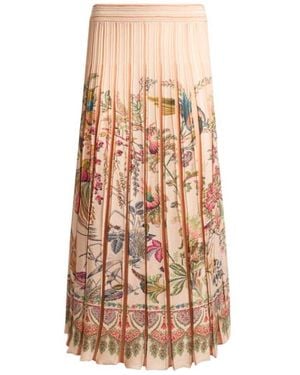 Etro Pleated Cotton-Blend Midi Skirt With Placed Flora And Fauna Print - White