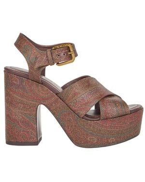 Etro Paisley Platform Sandals - Brown