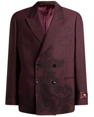 Etro Double-Breasted Jacket With Placed Motif - Purple