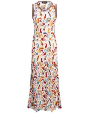 Etro Paisley Macramé Long Dress - White