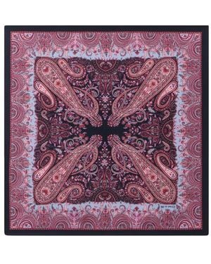 Etro Silk Pocket Square With Macro Paisleys - Purple