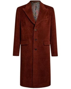 Etro Wool And Alpaca Wool Coat With Check Texture - Red