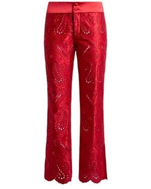 Etro Pants With Floral Paisley Broderie Anglaise Lace - Red