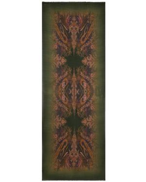Etro Wool Scarf With Faded Print And Paisley Motif - Green