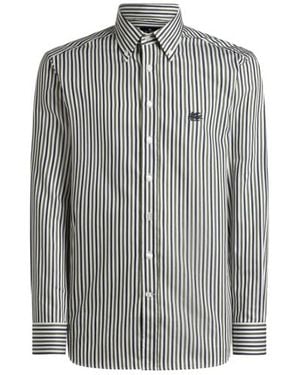 Etro Cotton Shirt With Vertical-Stripe Pattern - Grey