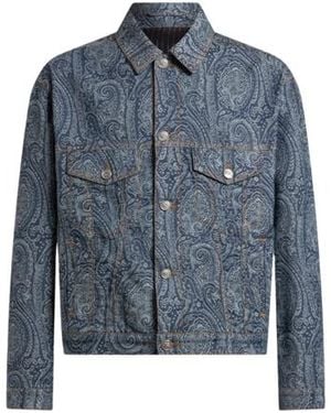 Etro Denim Jacket With Paisley Motif All Over - Blue