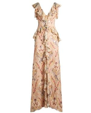 Etro Long Printed Silk Dress - Metallic