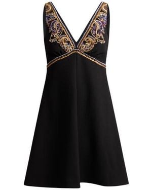 Etro Wool Mini Dress With Paisley Foliage Embroidery - Black