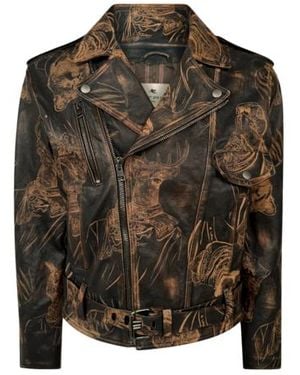 Etro Leather Biker Jacket With Animal Motif - Green