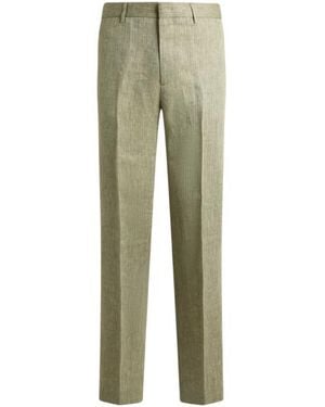 Etro Straight-Leg Linen Trousers With Chevron Motif - Green