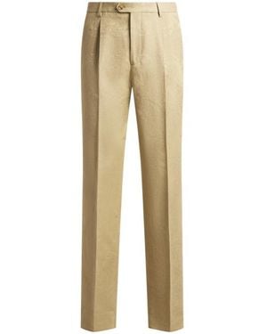 Etro Cotton-Blend Jacquard Pants With Placed Floral Paisley Motif - Natural