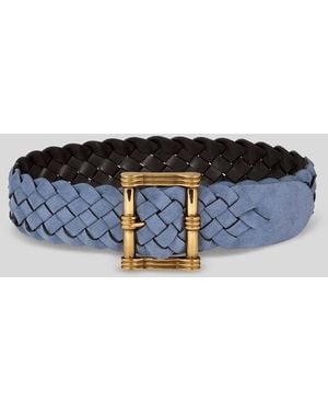 Etro Reversible Woven Suede And Leather Belt - Blue