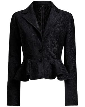 Etro Single-Breasted Chenille Jacquard Jacket With Floral Paisley Motif - Black