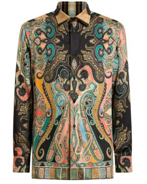 Etro Long Paisley Shirt With Stripes - Green