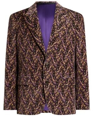 Etro Single-Breasted Cotton Velvet Jacket With Floral Paisley Motif - Brown