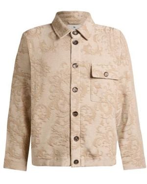 Etro Knit Cotton Shacket With Leafy Motif - Natural