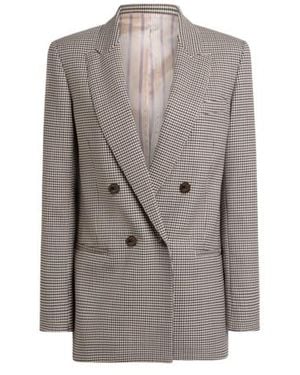 Etro Double-Breasted Stretch Wool Jacket With Gingham Motif - Grey