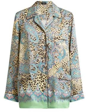 Etro Twill Shirt With Placed Paisley And Animal Print - Green